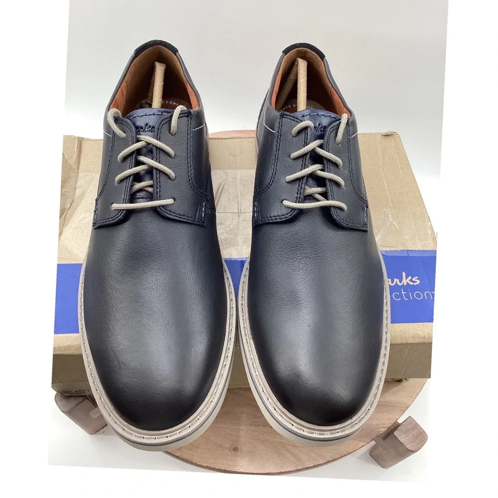 Clarks Collection Radcliff Low Mens Navy Leather Derby Dress Shoes 9.5 M NEW